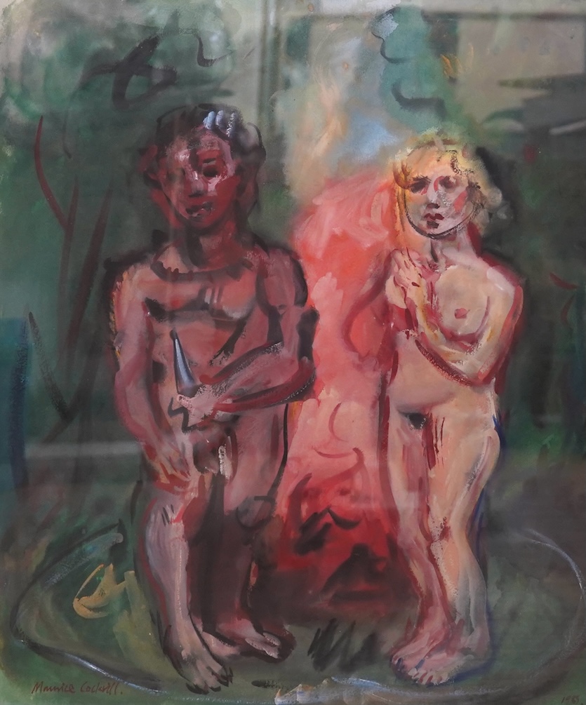 Maurice Cockrill (1936-2013), mixed media and gouache, Study of a nude man and woman, signed, 60 x 49cm. Condition - good